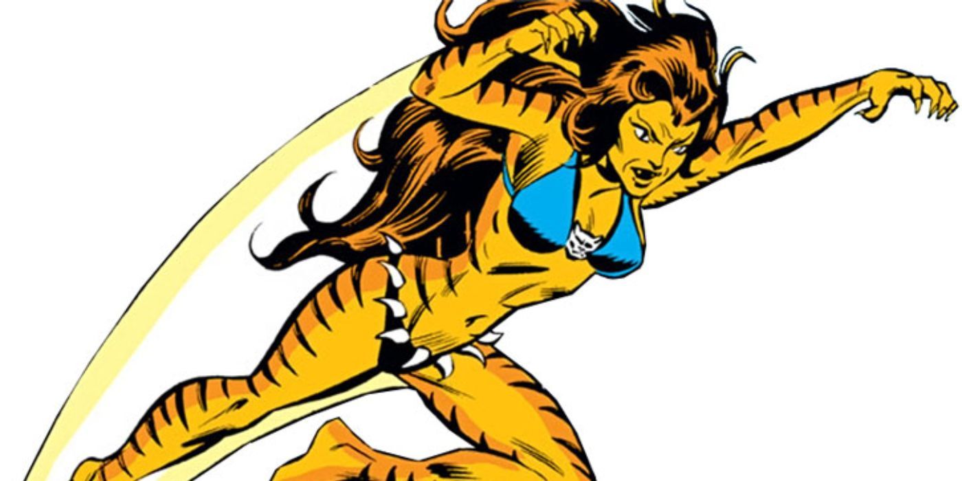 Tigra leaping with claws out to the right