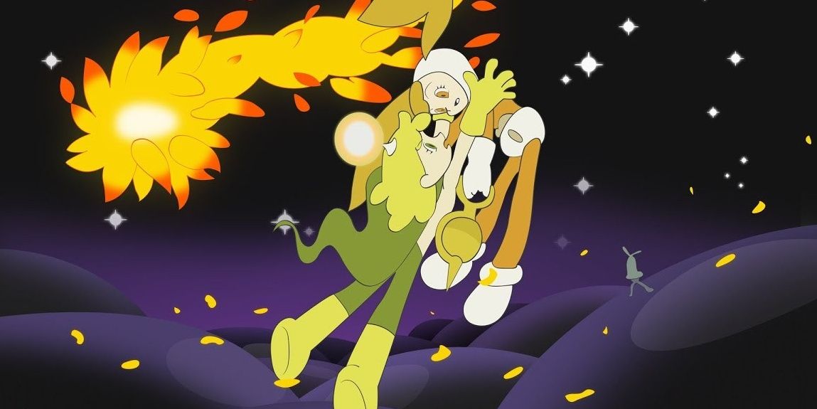 Kaiba and his partner embrace in space in Masaaki Yuasa's Kaiba