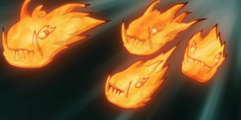 The Uchiha's Fire Release: Dragon Flame Loud Singing Jutsu in Naruto.