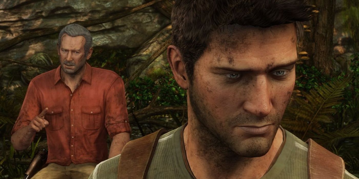 Sully and Nathan Drake argue after escaping the burning Chateau in Uncharted 3 Drakes Deception