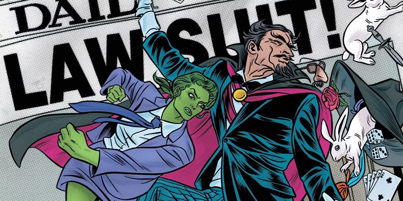 An image of Miracle Man and She-Hulk fighting in the pages of Marvel Comics