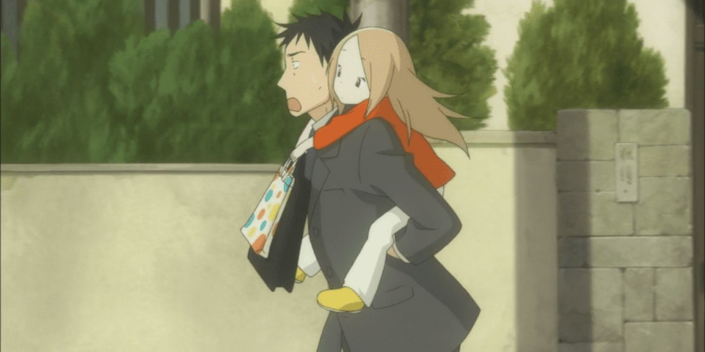 Daikichi carrying Rin on his back in the Usagi Drop anime