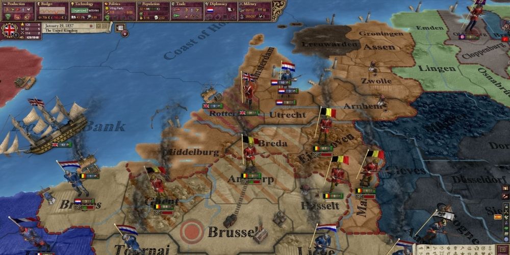 An overview of Belgian territories in Victoria II game