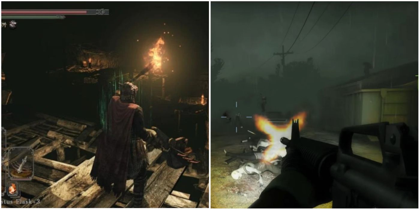 Video game levels that are literally too dark list featured image The Gutter, Dark Souls II; Hard Rain, Left 4 Dead 2