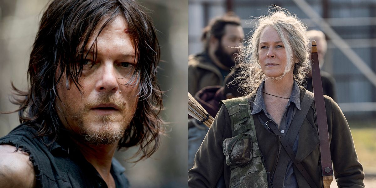 A split image of Daryl and Carol from the Walking Dead