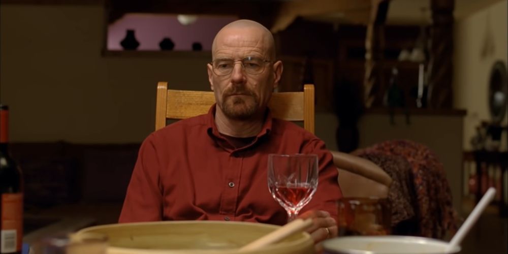 Walter White drinks wine at home in Breaking Bad