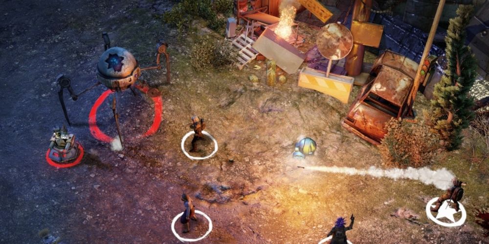 Player characters fighting robots in Wasteland 2 game