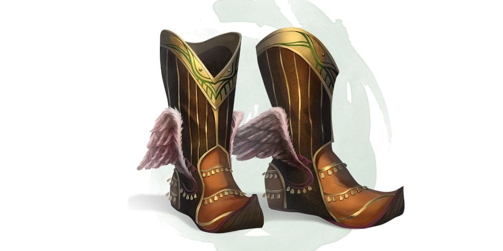 A pair of Winged Boots magic item from the DnD 5e Dungeon Master's Guide.