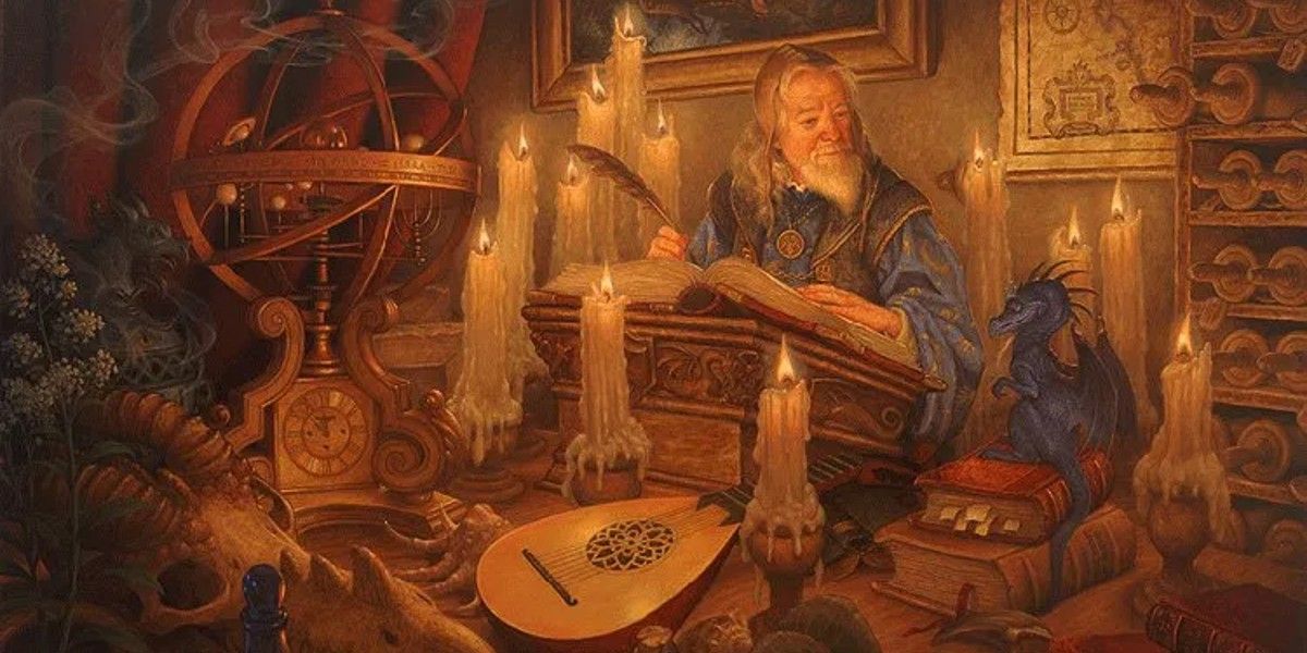 A dnd wizard scribing comprehend languages into his spellbook