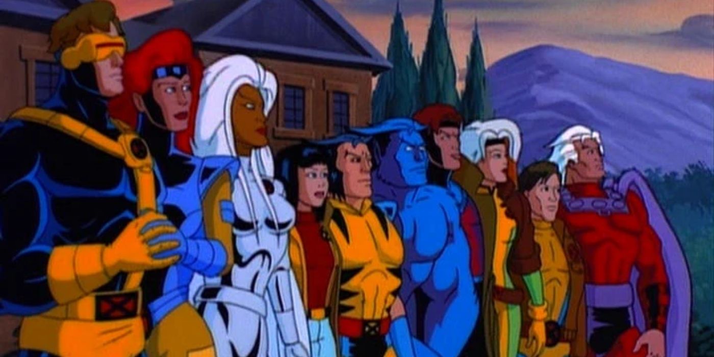 X-Men 92 Final Shot, featuring (left to right), Cyclops, Jean Grey, Storm, Jubilee, Wolverine, Beast, Gambit, Rogue, Morph, and Magneto looking off into the distance