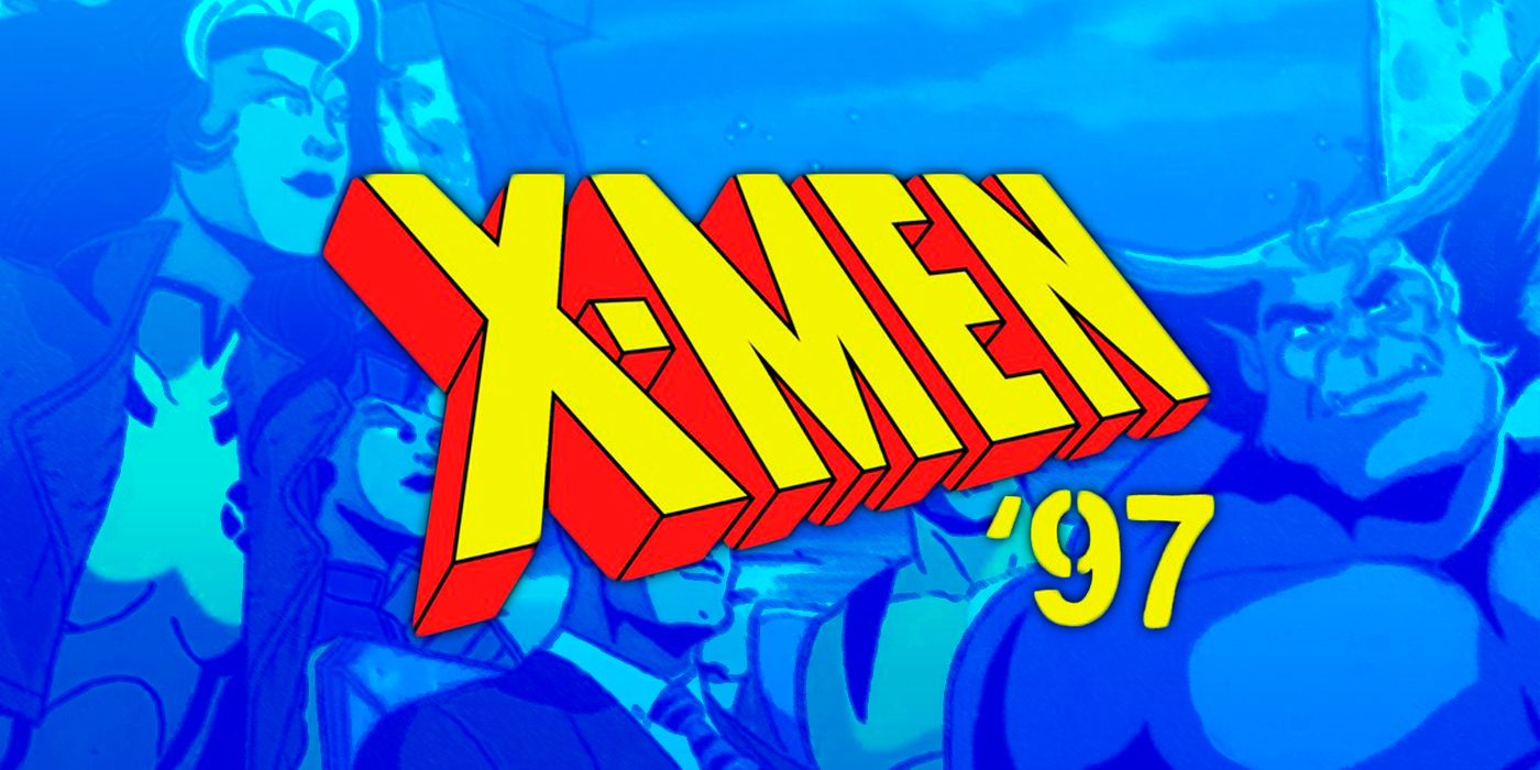 A composite image featuring X-Men characters overlaid with a blue filter, with the X-Men '97 logo centred over top.