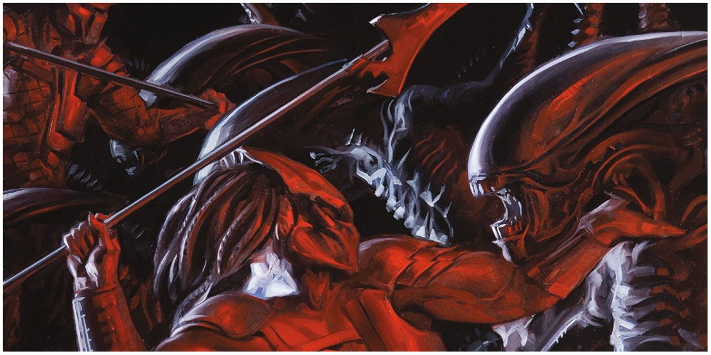 Yautja's fighting Xenomorphs face to face in Dark Horse comics