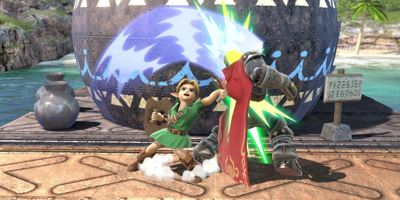 Young Link uses his Up Tilt attack on Ganondorf in Super Smash Bros Ultimate