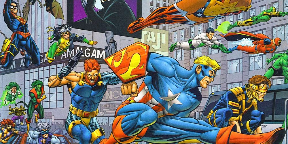 Heroes from the Marvel/DC mash-up Amalgam Comics.