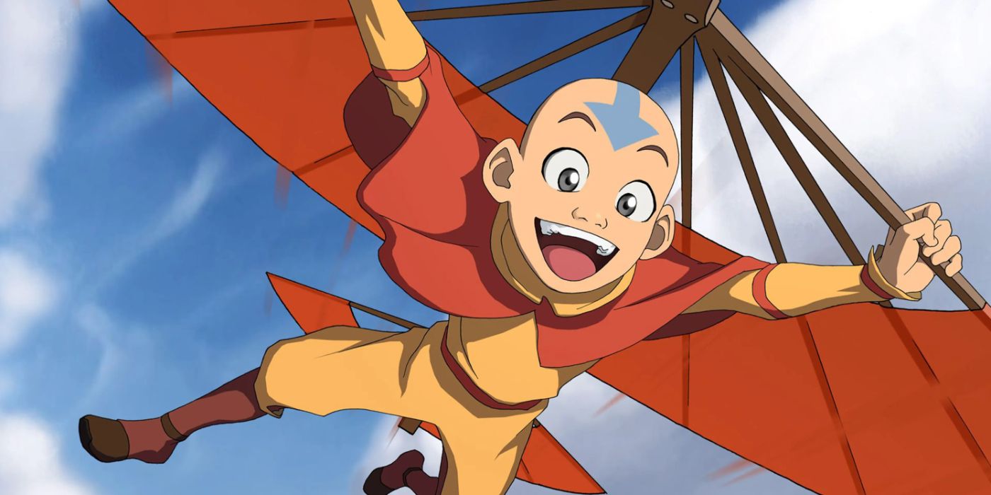 Avatar Aang gliding in Avatar: The Last Airbender
