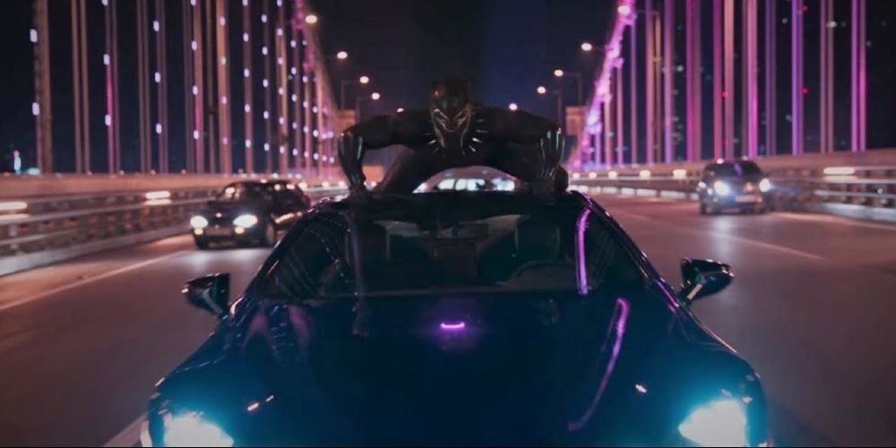 A still from the iconic car chase scene in Black Panther