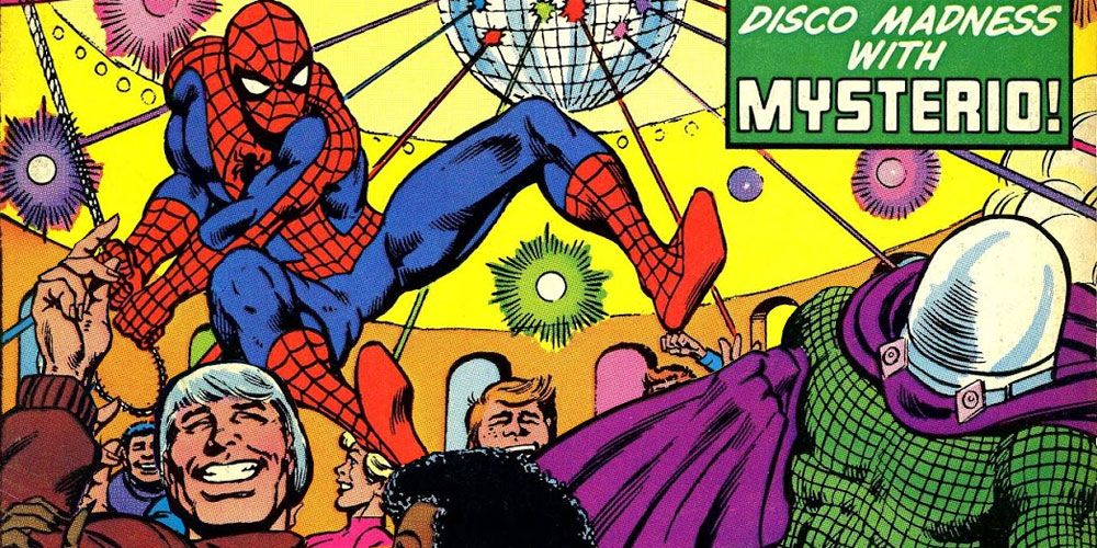Spider-Man and Mysterio fight in a disco in Spidey Super Stories #46