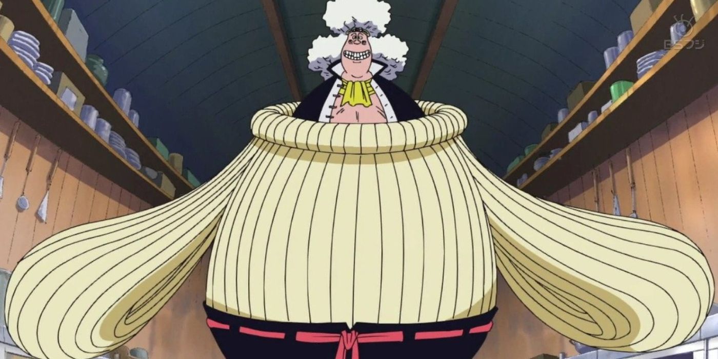 Wanze stands in his ramen armor in One Piece