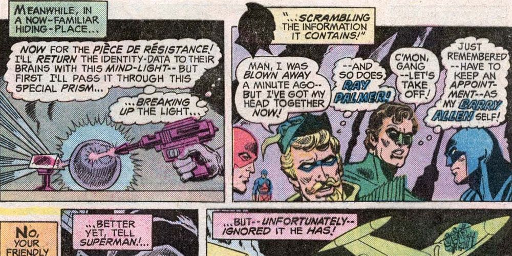 Doctor Light mixes up  theJLA's memories in DC Comics