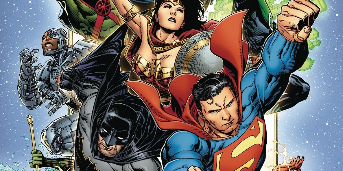 DC's Justice League 1 cover, featuring Batman, Superman, Wonder Woman, and Cyborg.