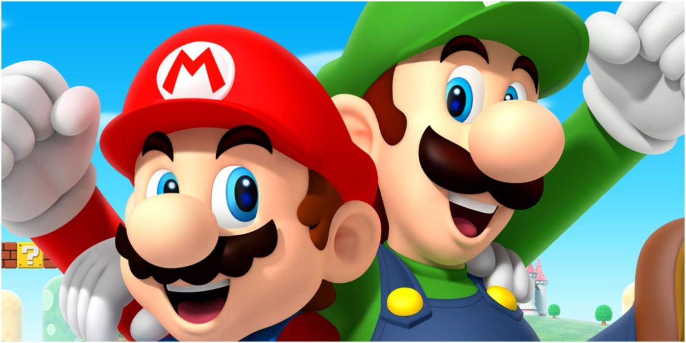 Mario and Luigi pose together in Super Mario Bros