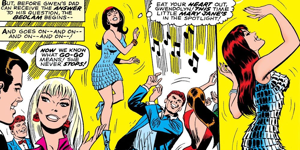 Peter and Gwen Stacy watch Mary Jane dance in Amazing Spider-Man #59
