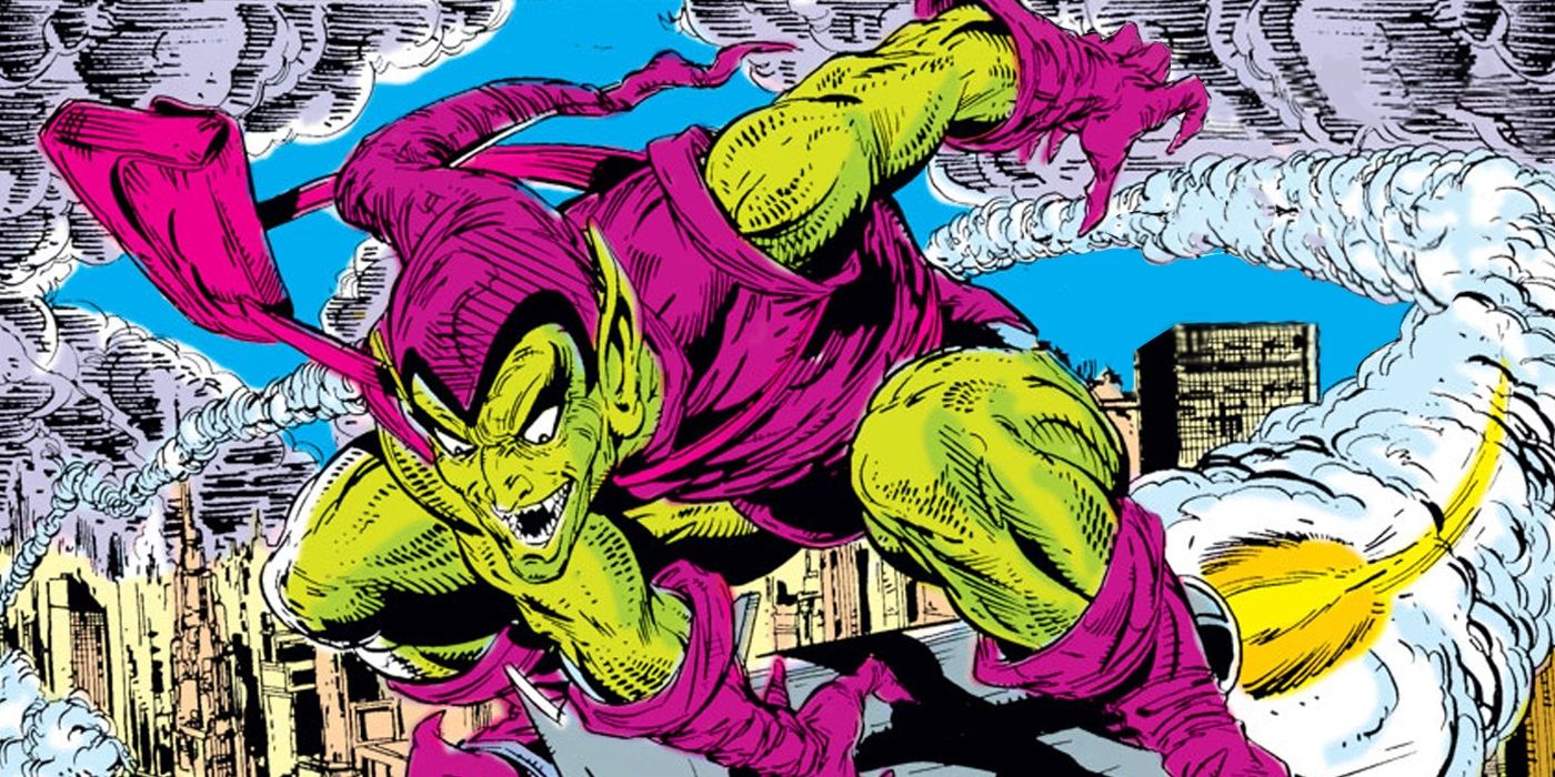 The Green Goblin flies over New York City in Marvel Comics