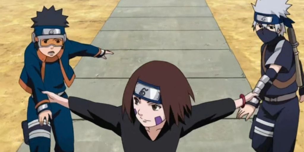 Rin pulls Kakashi and Obito along - Naruto Shippuden