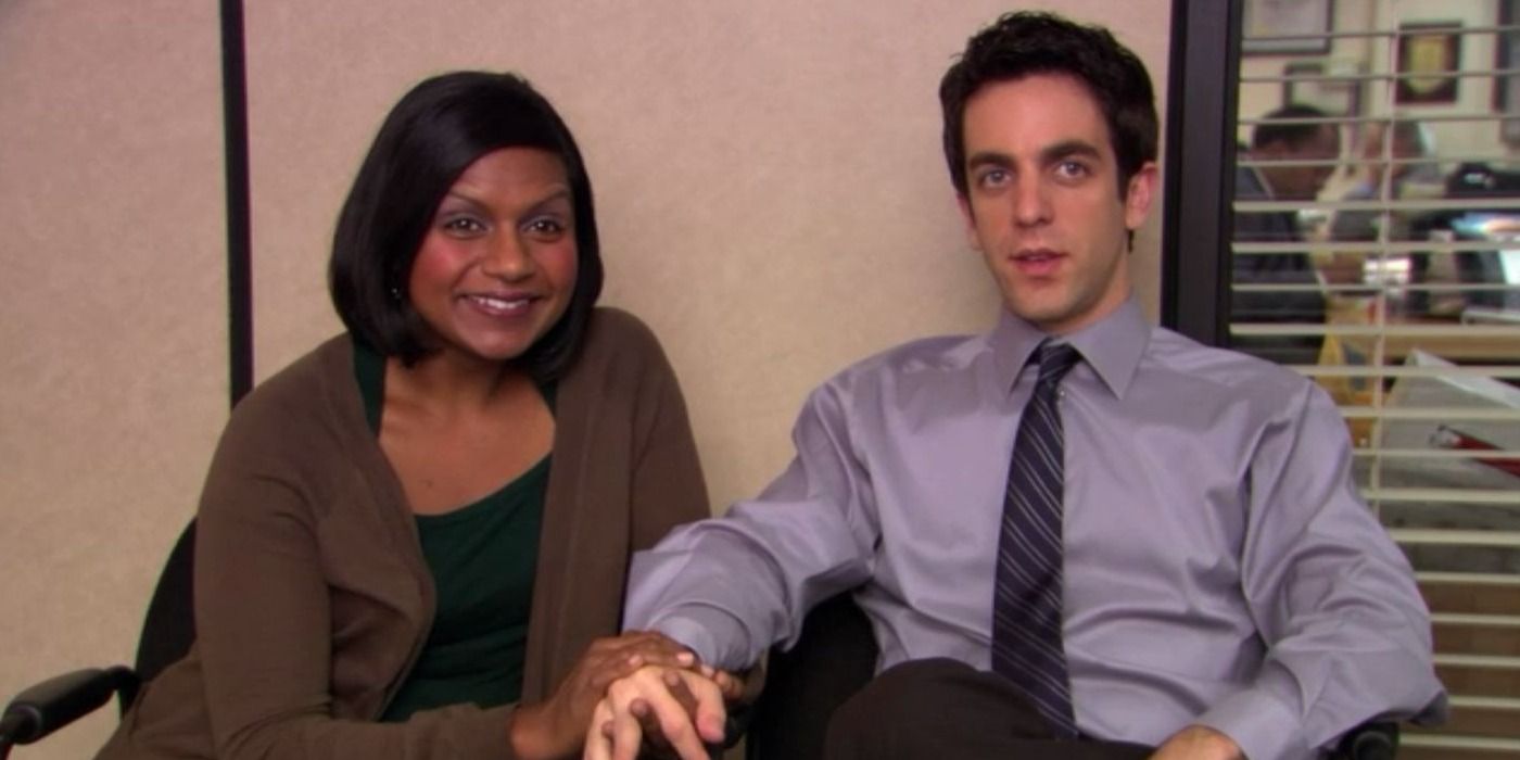 Ryan and Kelly sit together in an interview in The Office.