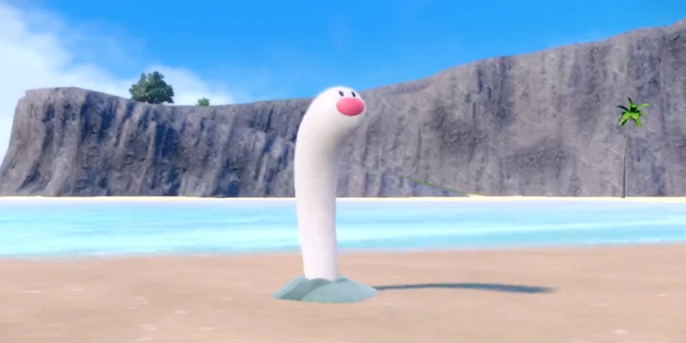 Wiglett poking out of the sand on the beach in Pokemon Scarlet & Violet