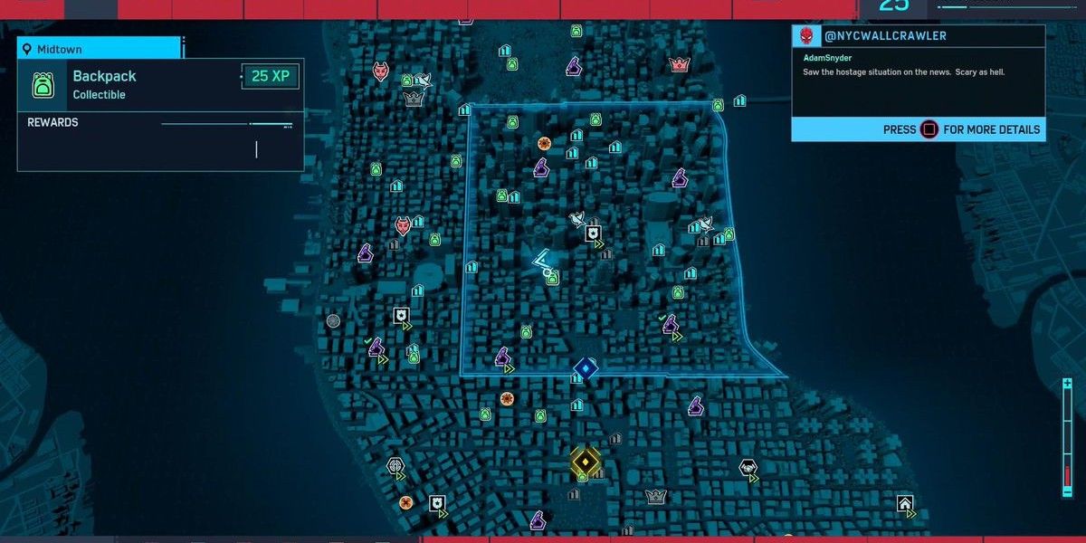 A section of the map from Marvel's Spider-Man for the PS4
