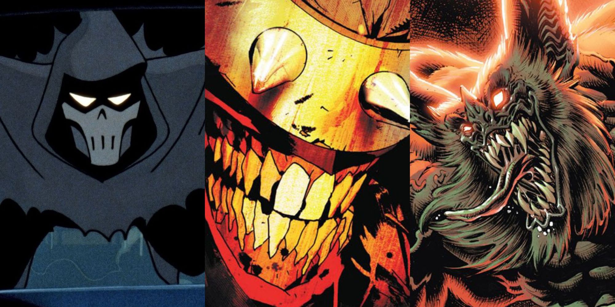 Split image of The Phantasm, The Batman Who Laughs, and Man-Bat from DC Comics
