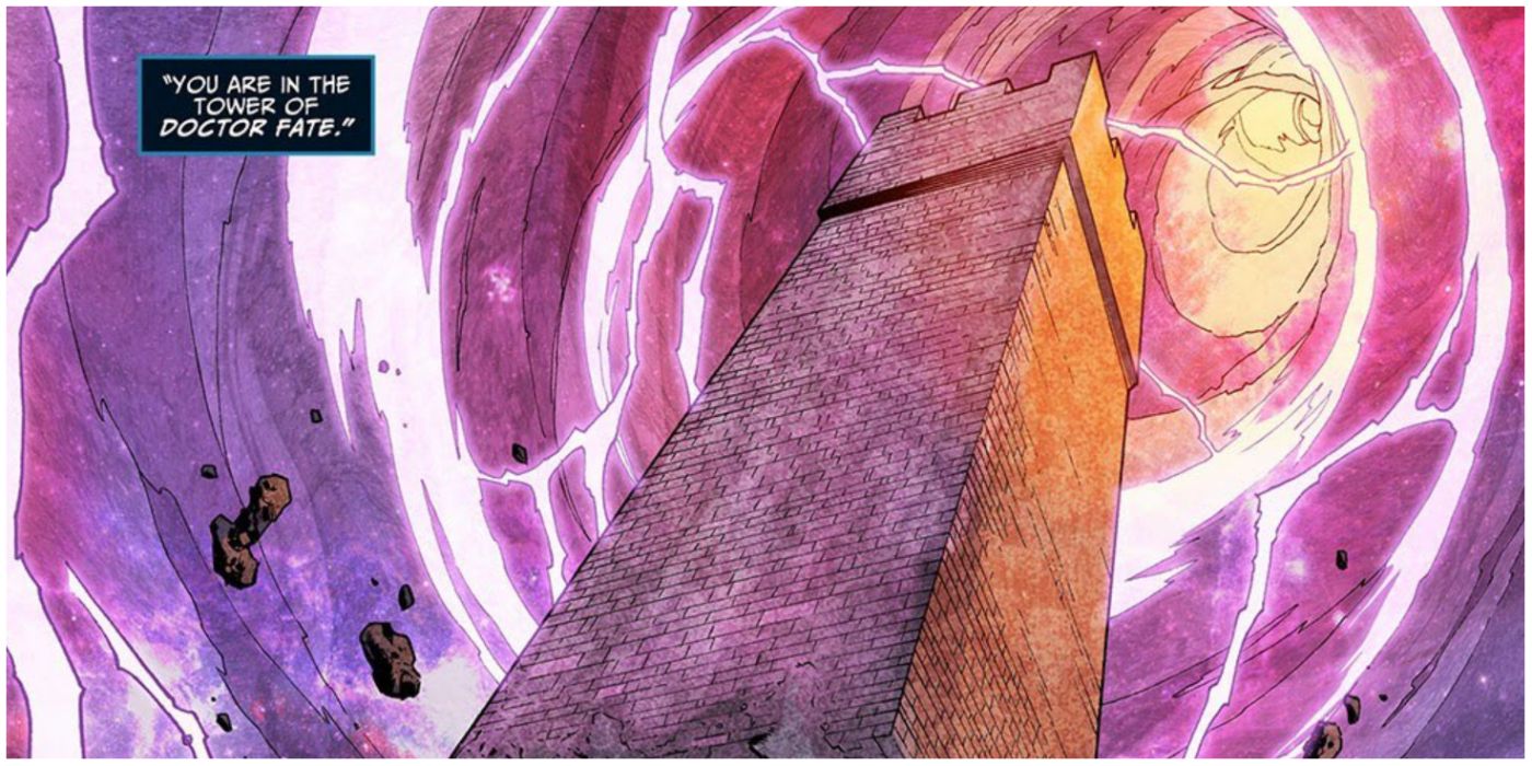 the tower of fate being sucked into a vortex in DC Comics