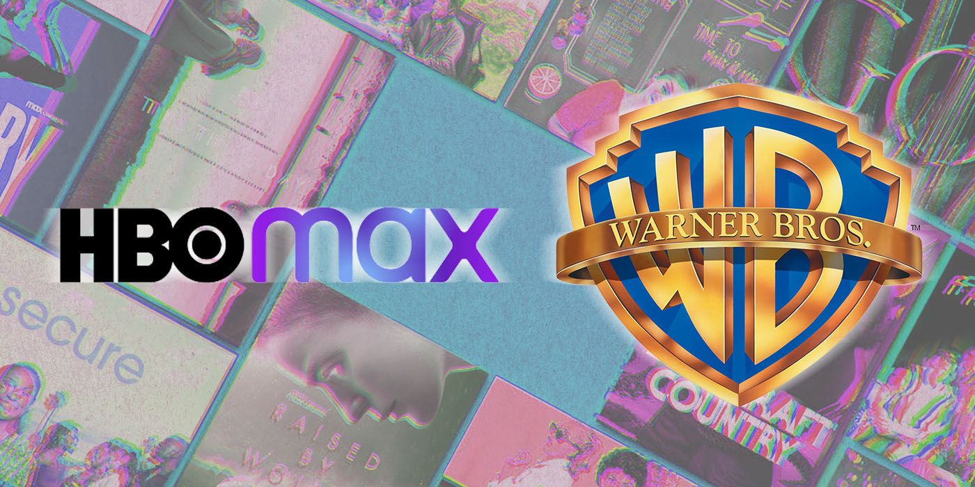 Warner Bros. and HBO Max logos graphic on top of a blurred backdrop of TV shows