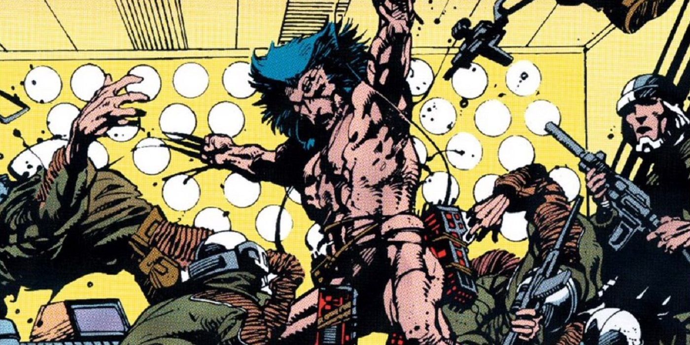 Wolverine attacking the Weapon X project's soldiers.