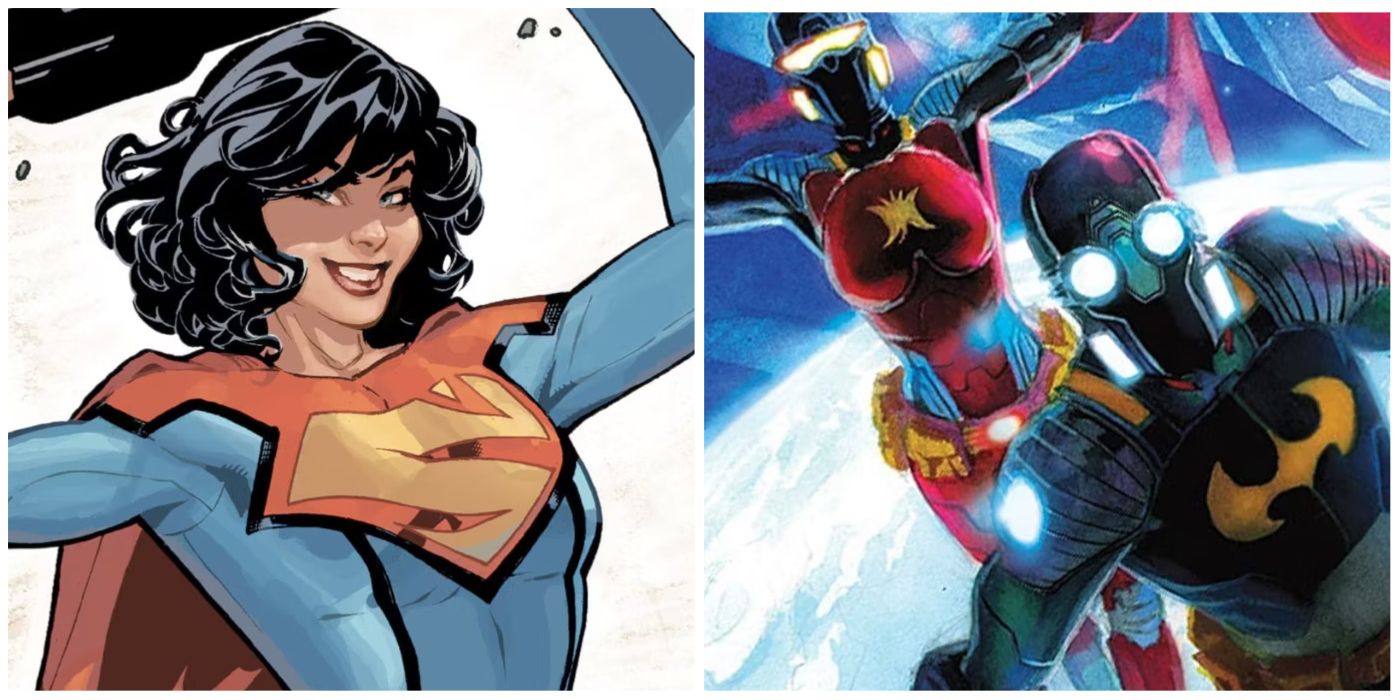 Split image of Superwoman and of Flamebird and Nightwing