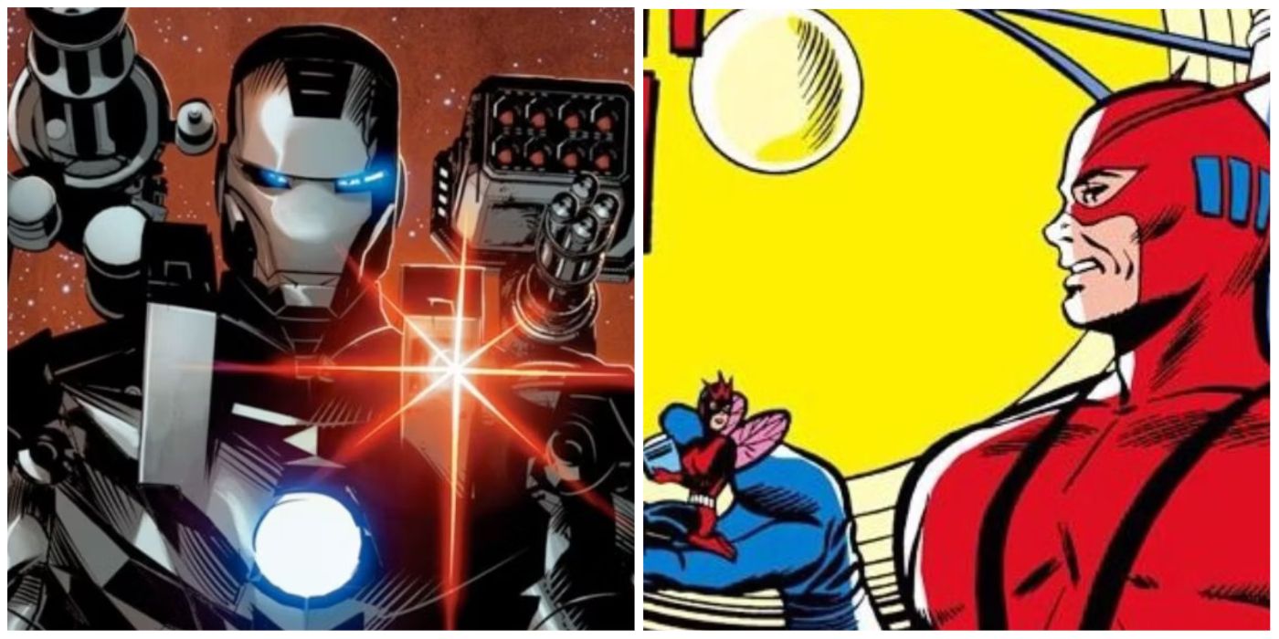 A split image of War Machine and Marvel Comics' Ant-Man and the Wasp