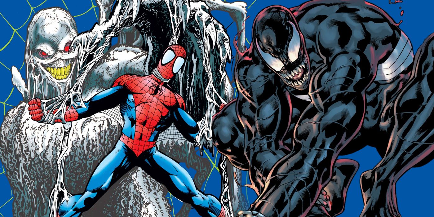 Spider-Man fighting Tendril and Venom split image