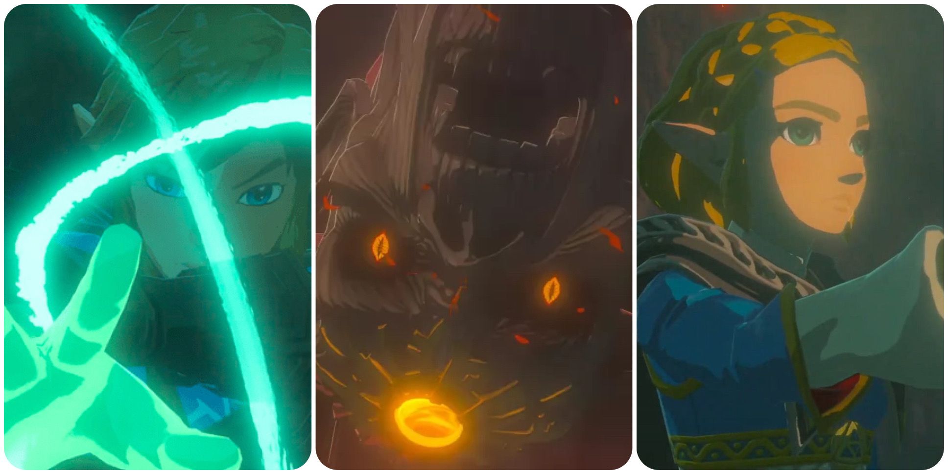 A split image of stills from the Tears of the Kingdom promo trailer