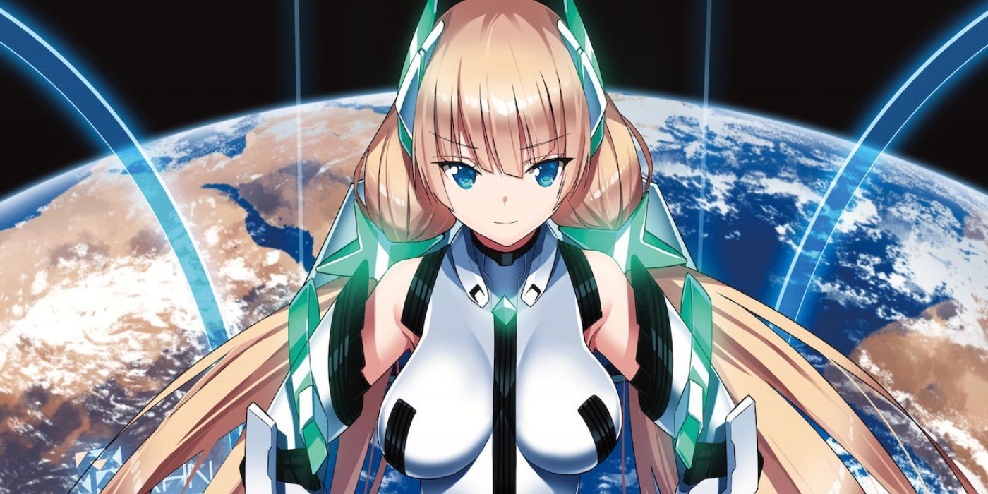 Expelled From Paradise anime Angela Balzac in front of Earth