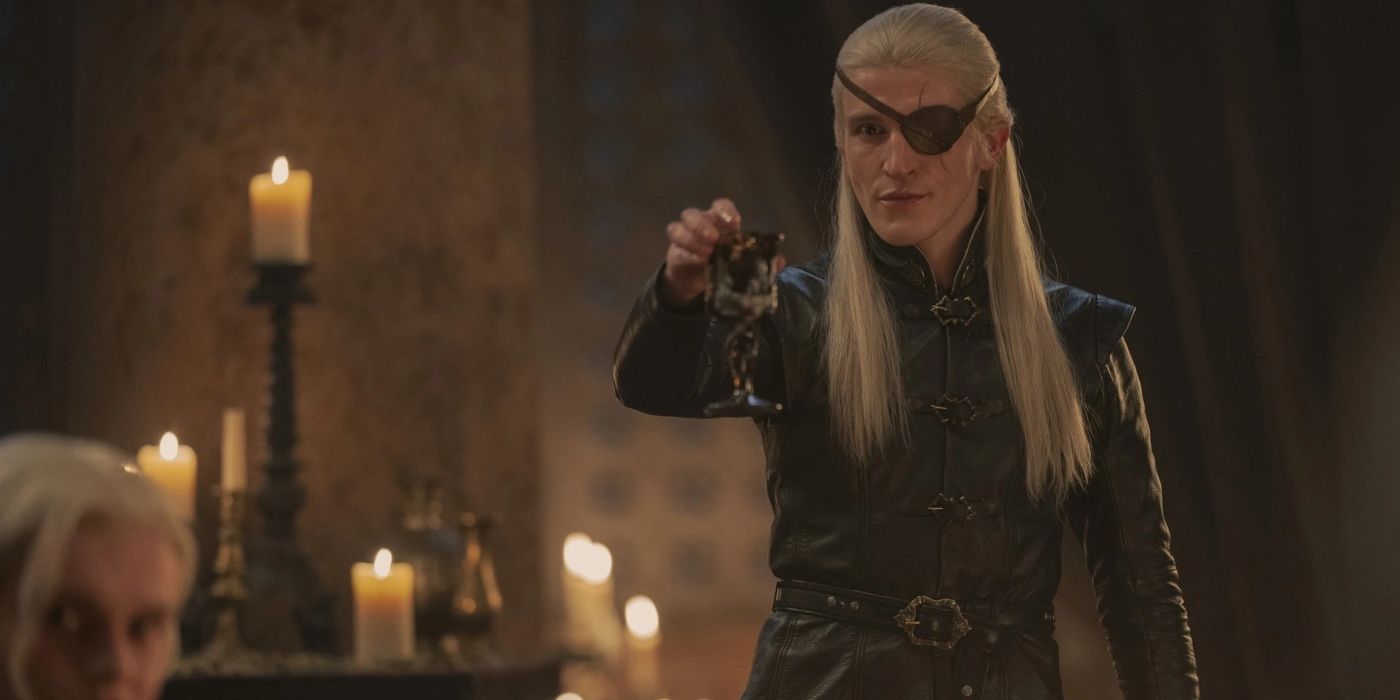 Aemond Targaryen giving a toast in House of the Dragon
