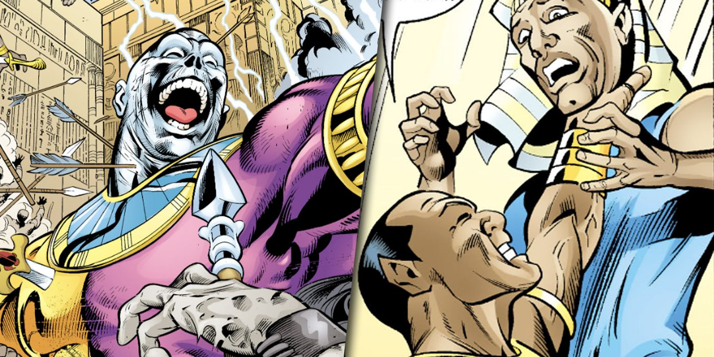 Ahk-Ton as the first Metamorpho and his death at Black Adam's hands split image