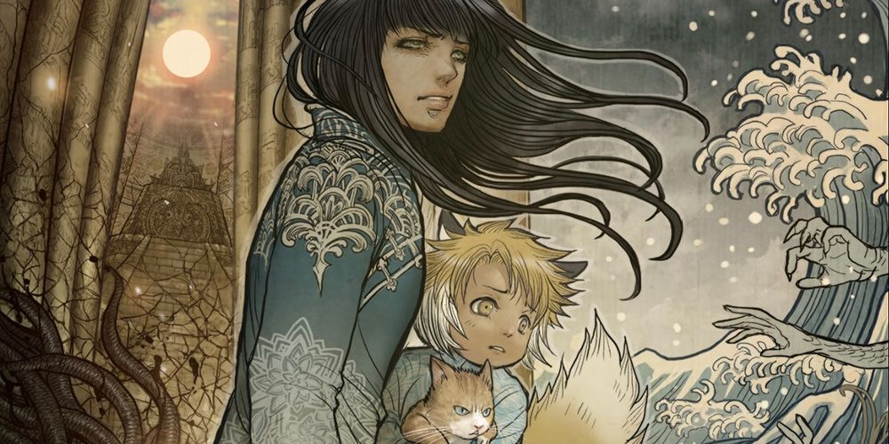 Monstress with a young girl and her cat.