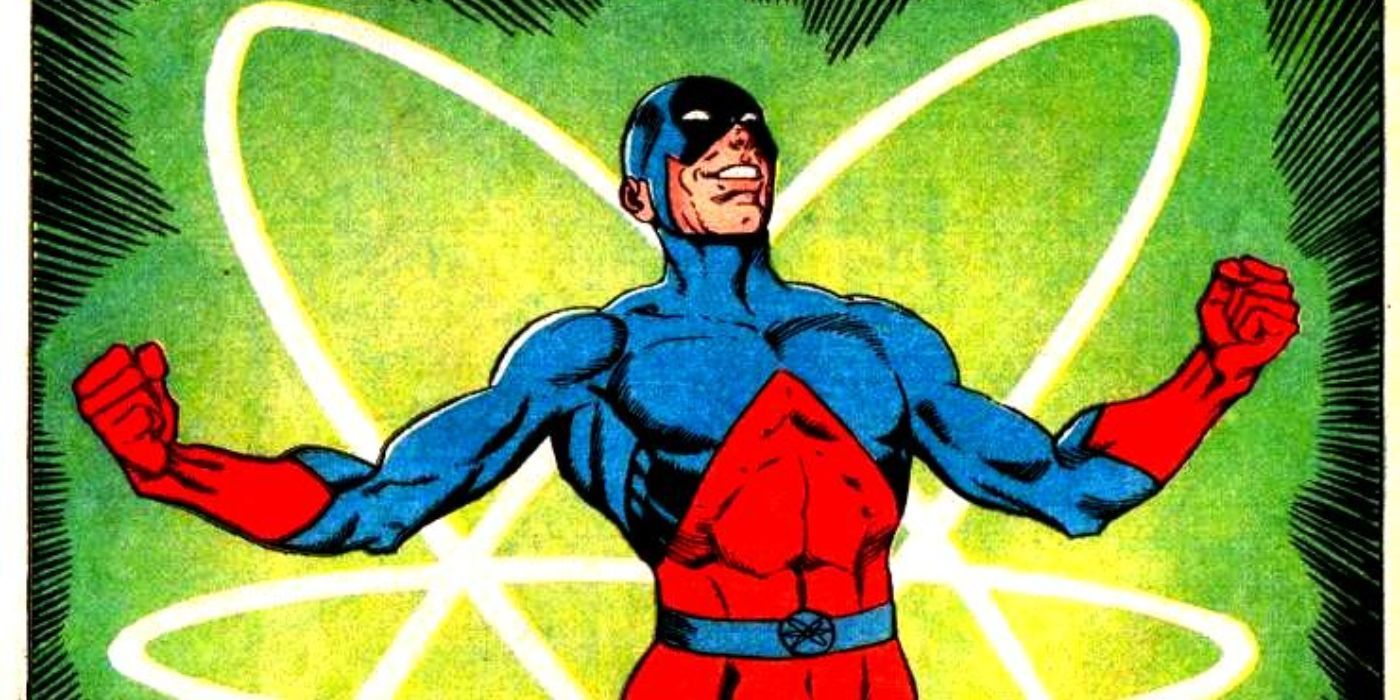 Atom stands triumphantly in an image by Gil Kane
