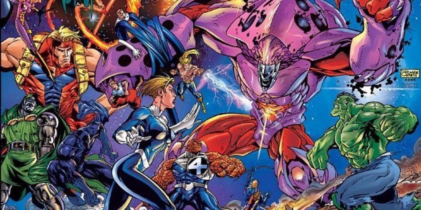 Onslaught faces off with the Avengers and Fantastic Four in Marvel Comics