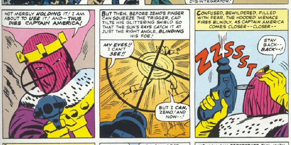 Baron Zemo shoots blindly in The Avengers 15