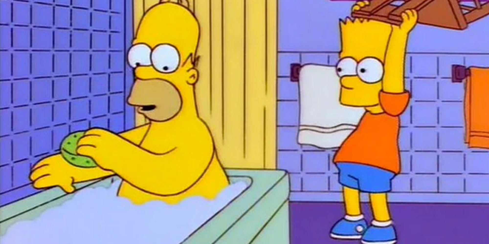 Bart Simpson ทุบเก้าอี้เหนือ Homer ในอ่างอาบน้ำ