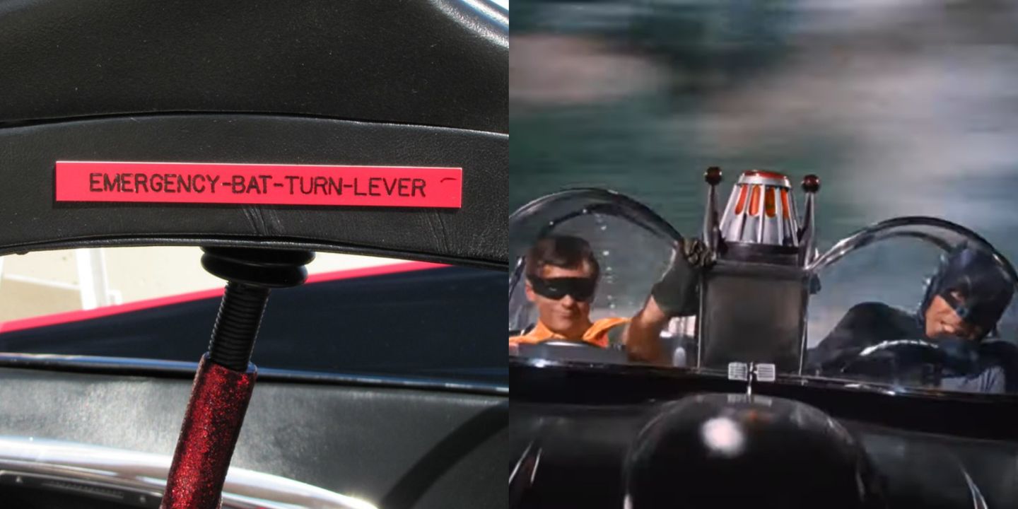 Batman 66 uses Bat Turn Lever in the Batmobile