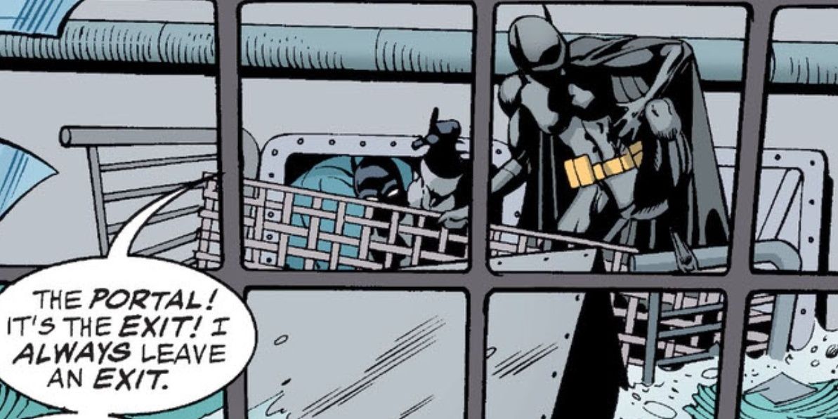 Batman and Batgirl escape through the ship's portal in DC.