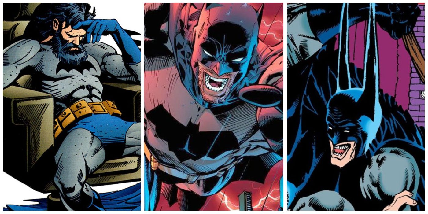 Batman, out of character, as depicted in (left to right) 